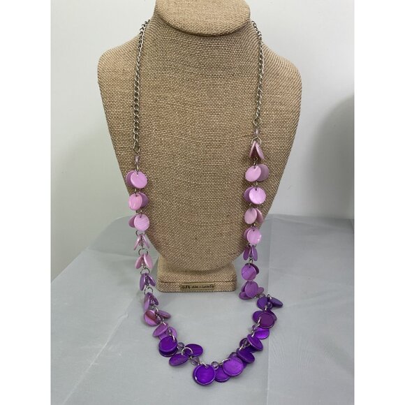 Pink & Purple Disc Necklace With Silver Chain - Picture 3 of 4